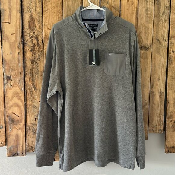 NWT J Hampton and Sons Mens Gray Large Long Sleeve Pullover Polo Shirt Preppy‎ - Picture 1 of 14